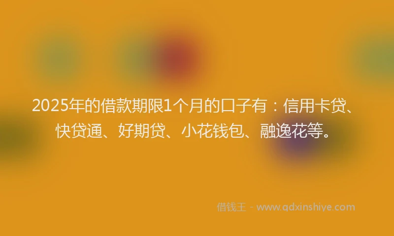 2025年的借款期限1个月的口子有：信用卡贷、快贷通、好期贷、小花钱包、融逸花等。