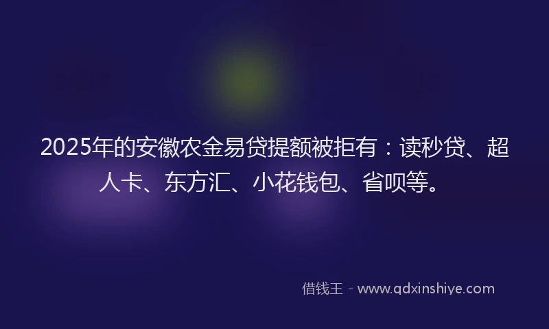 2025年的安徽农金易贷提额被拒有：读秒贷、超人卡、东方汇、小花钱包、省呗等。