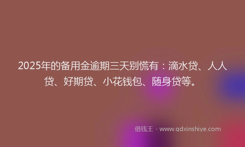 2025年的备用金逾期三天别慌有：滴水贷、人人贷、好期贷、小花钱包、随身贷等。