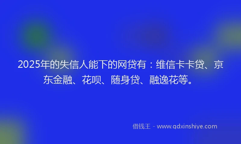 2025年的失信人能下的网贷有：维信卡卡贷、京东金融、花呗、随身贷、融逸花等。