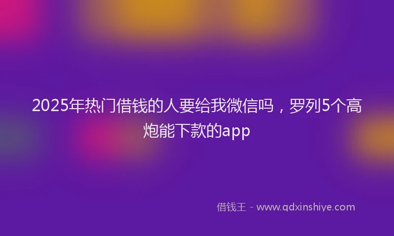 2025年热门借钱的人要给我微信吗，罗列5个高炮能下款的app