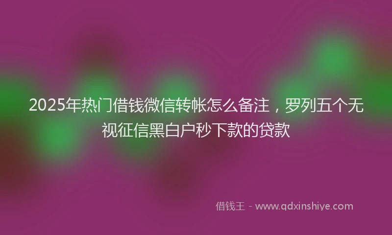 2025年热门借钱微信转帐怎么备注，罗列五个无视征信黑白户秒下款的贷款