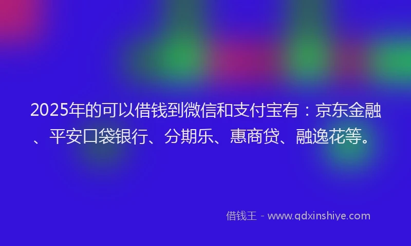 2025年的可以借钱到微信和支付宝有：京东金融、平安口袋银行、分期乐、惠商贷、融逸花等。