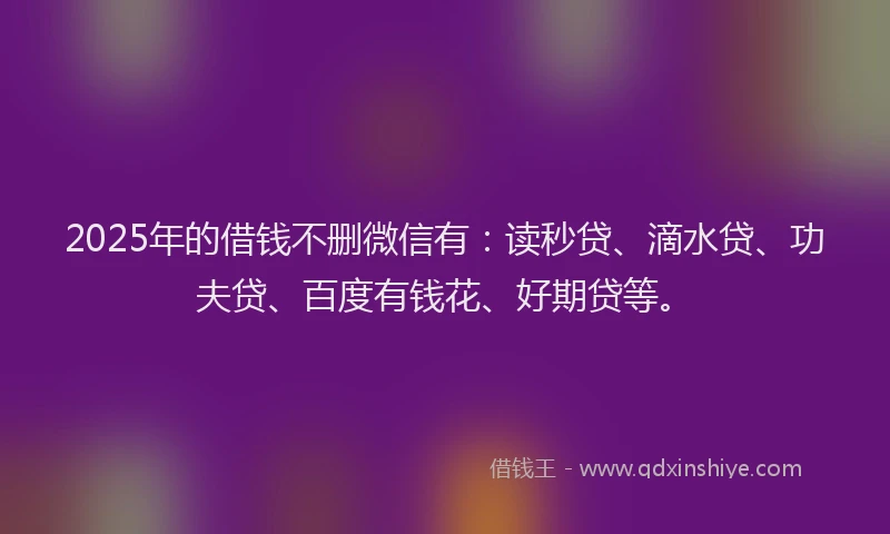 2025年的借钱不删微信有：读秒贷、滴水贷、功夫贷、百度有钱花、好期贷等。