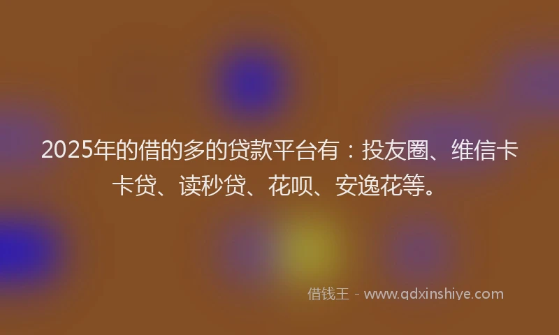 2025年的借的多的贷款平台有：投友圈、维信卡卡贷、读秒贷、花呗、安逸花等。
