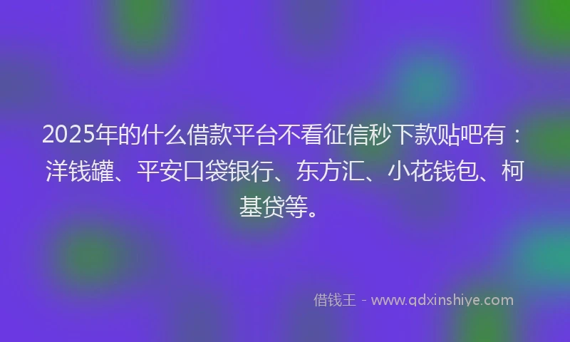 2025年的什么借款平台不看征信秒下款贴吧有：洋钱罐、平安口袋银行、东方汇、小花钱包、柯基贷等。
