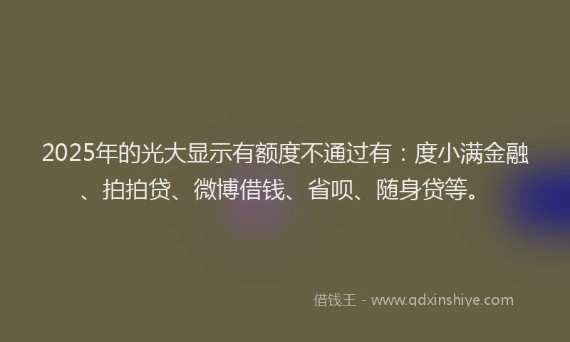 2025年的光大显示有额度不通过有：度小满金融、拍拍贷、微博借钱、省呗、随身贷等。