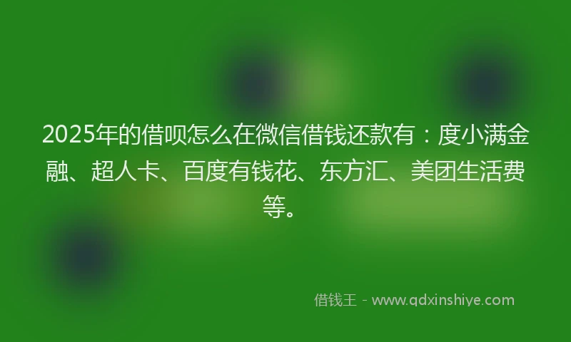 2025年的借呗怎么在微信借钱还款有：度小满金融、超人卡、百度有钱花、东方汇、美团生活费等。