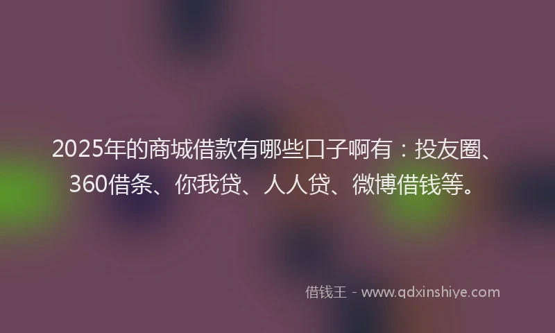 2025年的商城借款有哪些口子啊有：投友圈、360借条、你我贷、人人贷、微博借钱等。