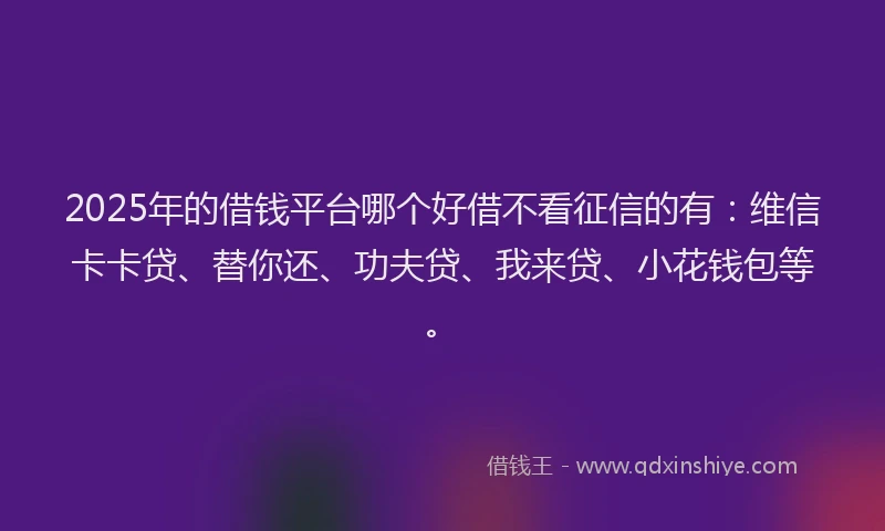 2025年的借钱平台哪个好借不看征信的有：维信卡卡贷、替你还、功夫贷、我来贷、小花钱包等。