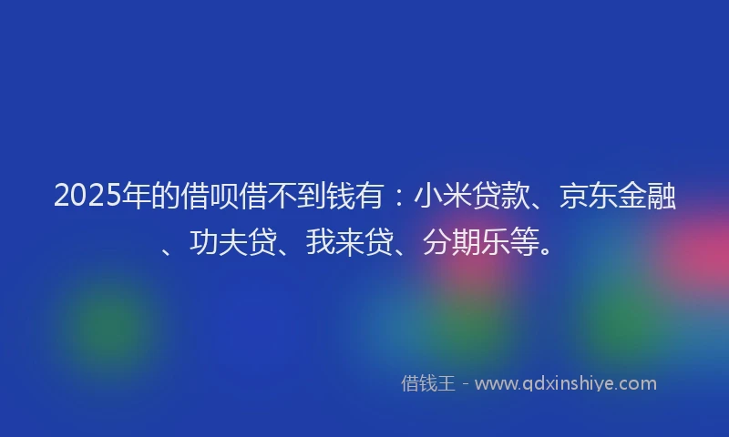 2025年的借呗借不到钱有:小米贷款、京东金融、功夫贷、我来贷、分期乐等。