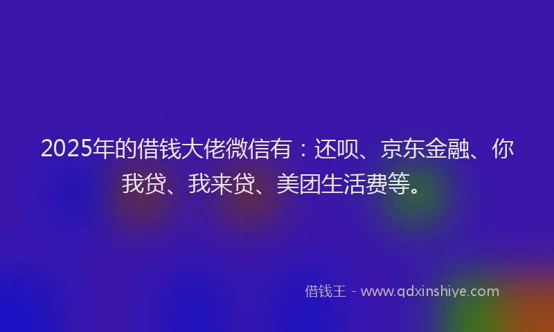 2025年的借钱大佬微信有：还呗、京东金融、你我贷、我来贷、美团生活费等。
