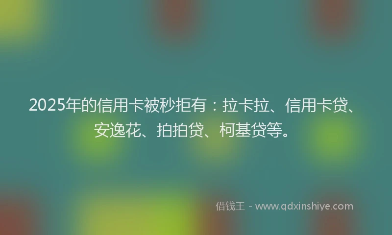 2025年的信用卡被秒拒有：拉卡拉、信用卡贷、安逸花、拍拍贷、柯基贷等。