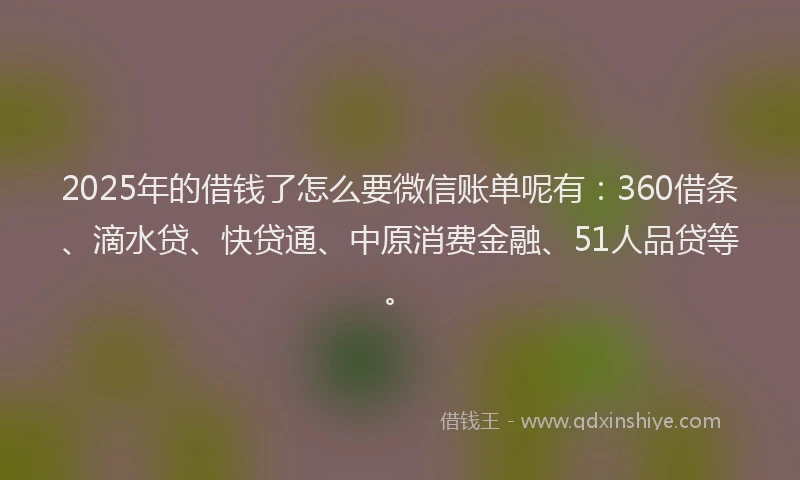 2025年的借钱了怎么要微信账单呢有：360借条、滴水贷、快贷通、中原消费金融、51人品贷等。