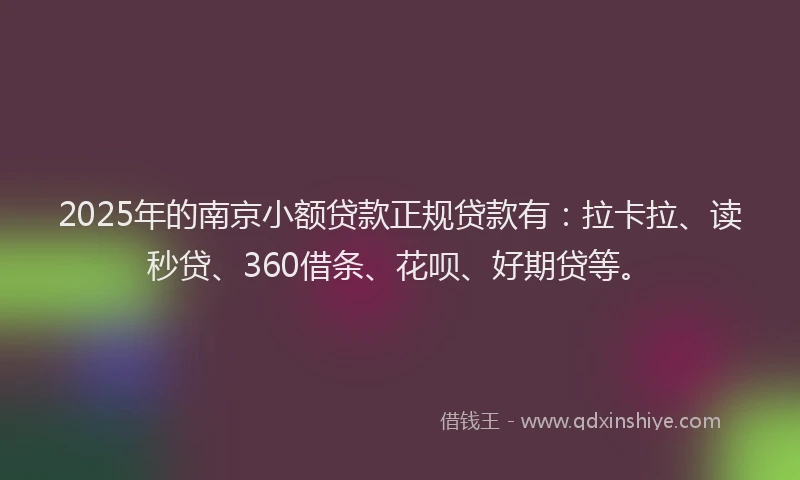 2025年的南京小额贷款正规贷款有：拉卡拉、读秒贷、360借条、花呗、好期贷等。