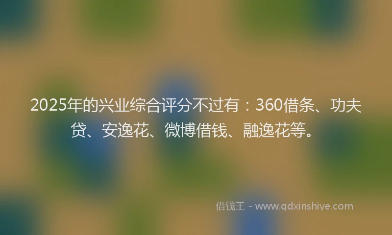 2025年的兴业综合评分不过有：360借条、功夫贷、安逸花、微博借钱、融逸花等。