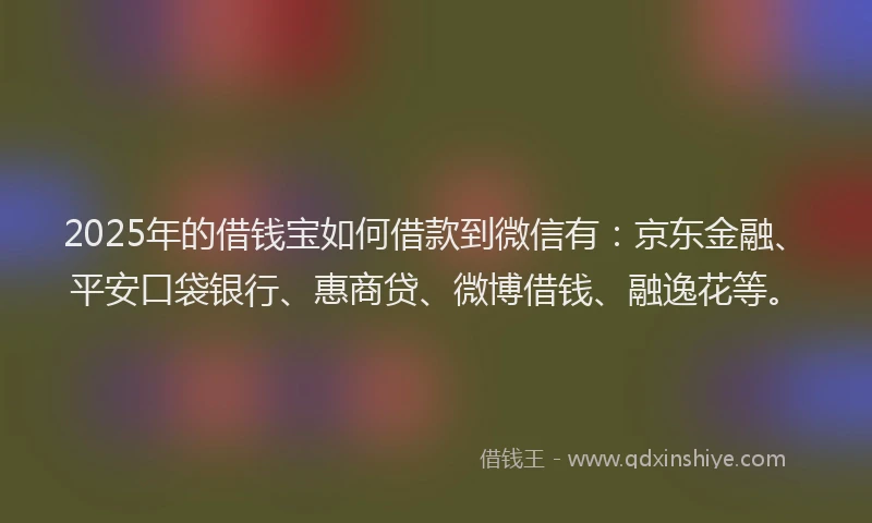 2025年的借钱宝如何借款到微信有:京东金融、平安口袋银行、惠商贷、微博借钱、融逸花等。