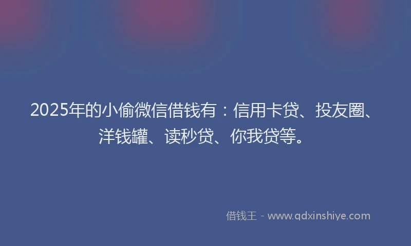 2025年的小偷微信借钱有：信用卡贷、投友圈、洋钱罐、读秒贷、你我贷等。