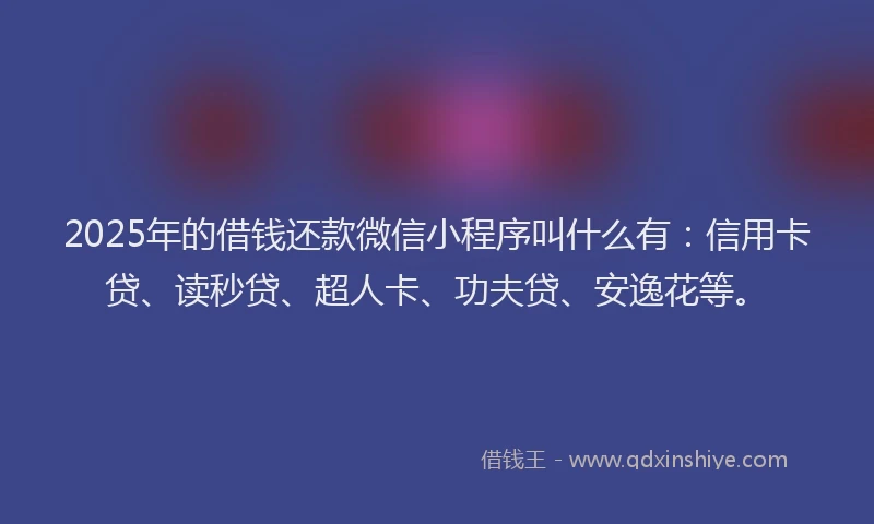 2025年的借钱还款微信小程序叫什么有：信用卡贷、读秒贷、超人卡、功夫贷、安逸花等。