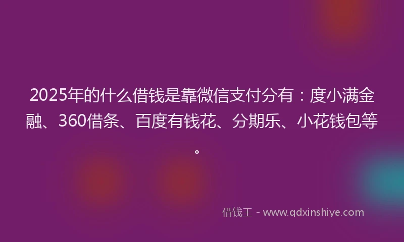2025年的什么借钱是靠微信支付分有：度小满金融、360借条、百度有钱花、分期乐、小花钱包等。