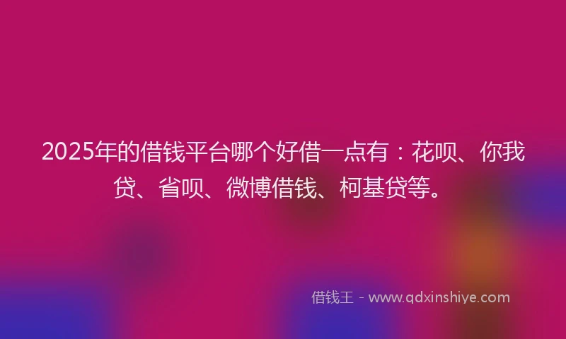 2025年的借钱平台哪个好借一点有：花呗、你我贷、省呗、微博借钱、柯基贷等。