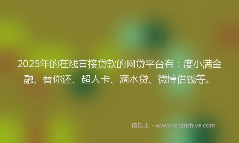 2025年的在线直接贷款的网贷平台有：度小满金融、替你还、超人卡、滴水贷、微博借钱等。
