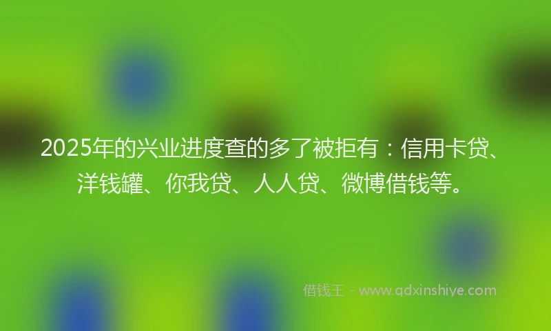 2025年的兴业进度查的多了被拒有：信用卡贷、洋钱罐、你我贷、人人贷、微博借钱等。