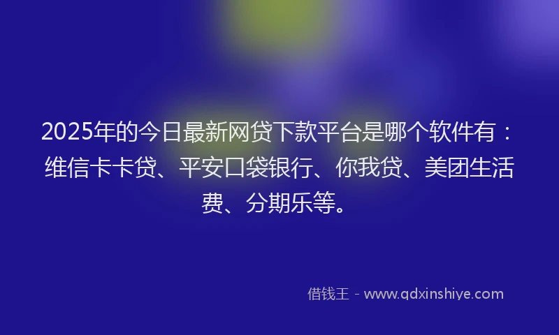 2025年的今日最新网贷下款平台是哪个软件有：维信卡卡贷、平安口袋银行、你我贷、美团生活费、分期乐等。