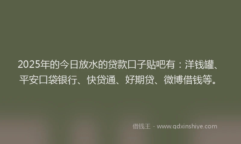 2025年的今日放水的贷款口子贴吧有：洋钱罐、平安口袋银行、快贷通、好期贷、微博借钱等。