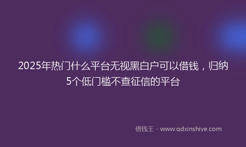 2025年热门什么平台无视黑白户可以借钱，归纳5个低门槛不查征信的平台
