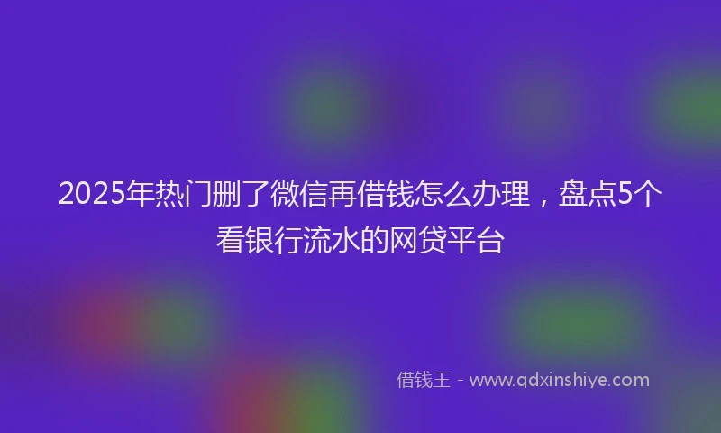 2025年热门删了微信再借钱怎么办理，盘点5个看银行流水的网贷平台