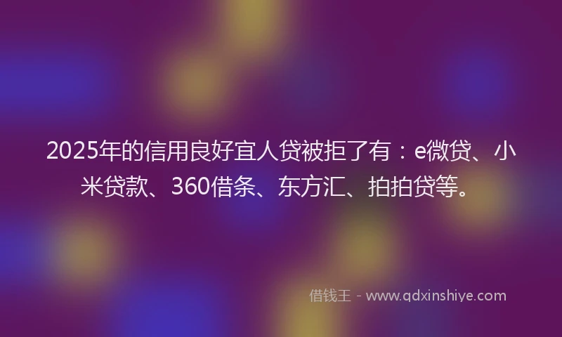 2025年的信用良好宜人贷被拒了有：e微贷、小米贷款、360借条、东方汇、拍拍贷等。