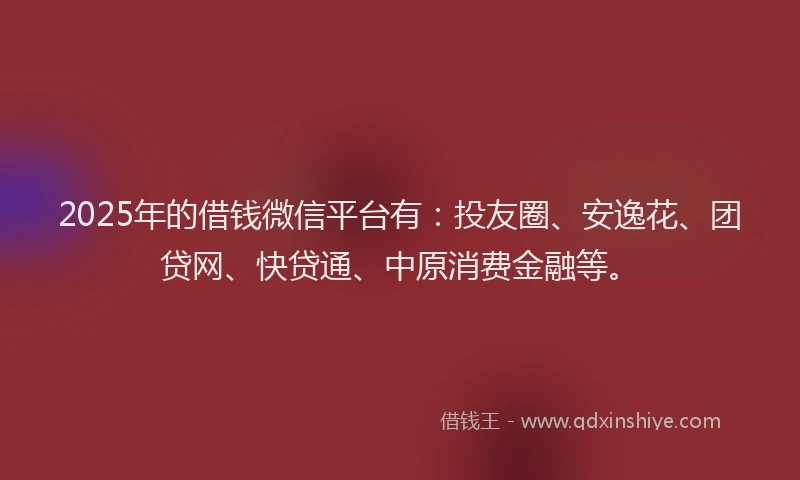 2025年的借钱微信平台有：投友圈、安逸花、团贷网、快贷通、中原消费金融等。