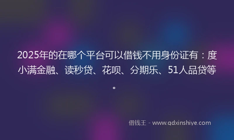 2025年的在哪个平台可以借钱不用身份证有：度小满金融、读秒贷、花呗、分期乐、51人品贷等。