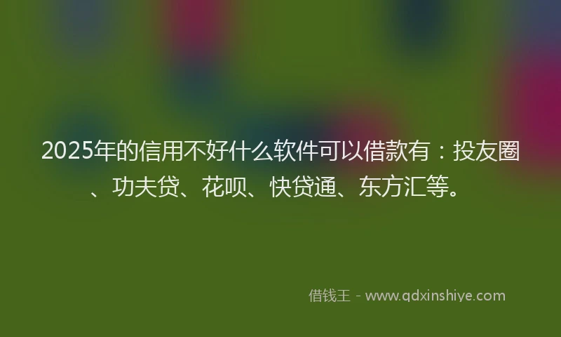 2025年的信用不好什么软件可以借款有：投友圈、功夫贷、花呗、快贷通、东方汇等。