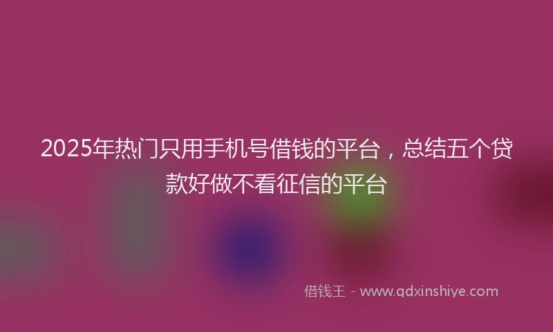 2025年热门只用手机号借钱的平台，总结五个贷款好做不看征信的平台