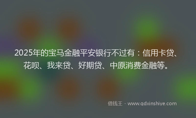 2025年的宝马金融平安银行不过有：信用卡贷、花呗、我来贷、好期贷、中原消费金融等。