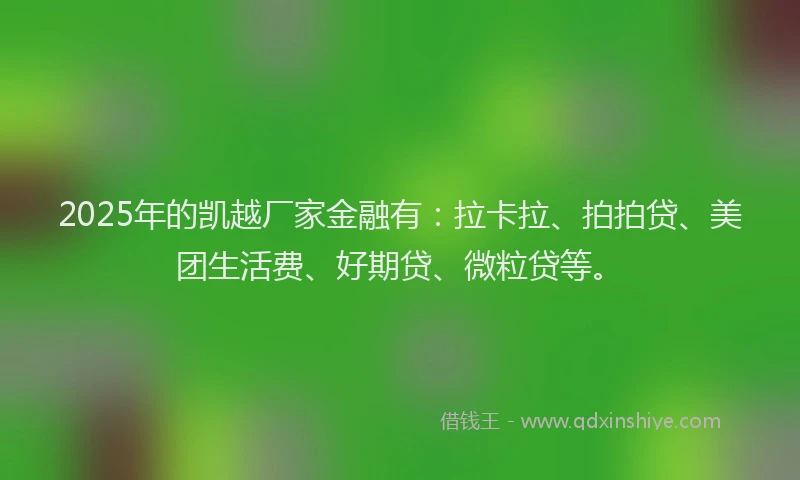 2025年的凯越厂家金融有：拉卡拉、拍拍贷、美团生活费、好期贷、微粒贷等。