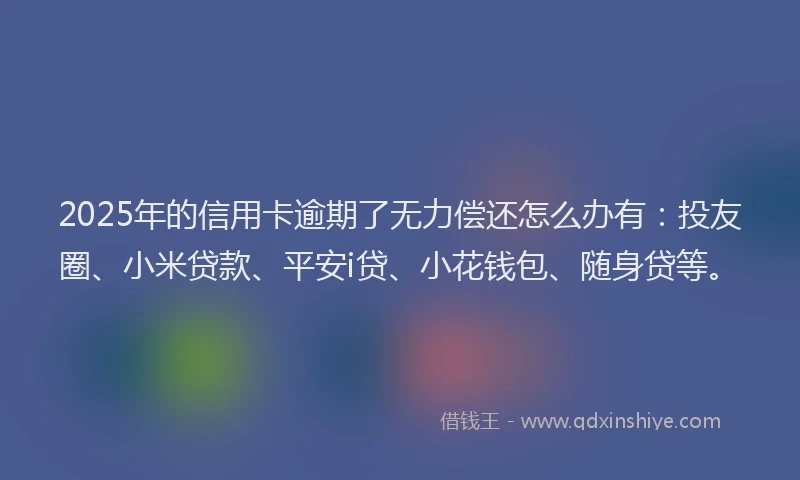 2025年的信用卡逾期了无力偿还怎么办有：投友圈、小米贷款、平安i贷、小花钱包、随身贷等。