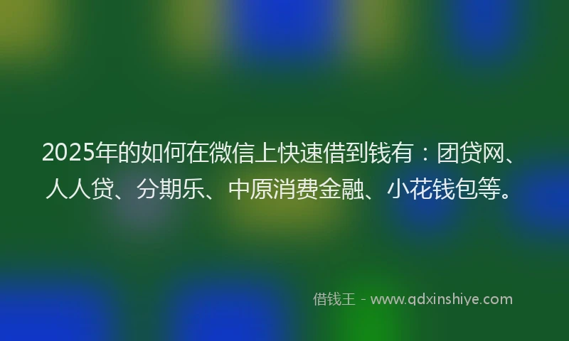 2025年的如何在微信上快速借到钱有：团贷网、人人贷、分期乐、中原消费金融、小花钱包等。