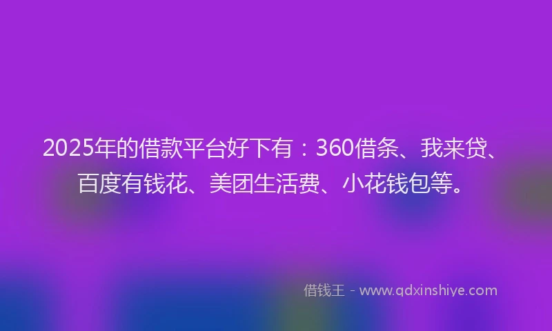 2025年的借款平台好下有：360借条、我来贷、百度有钱花、美团生活费、小花钱包等。