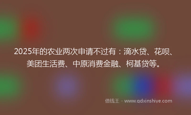 2025年的农业两次申请不过有：滴水贷、花呗、美团生活费、中原消费金融、柯基贷等。