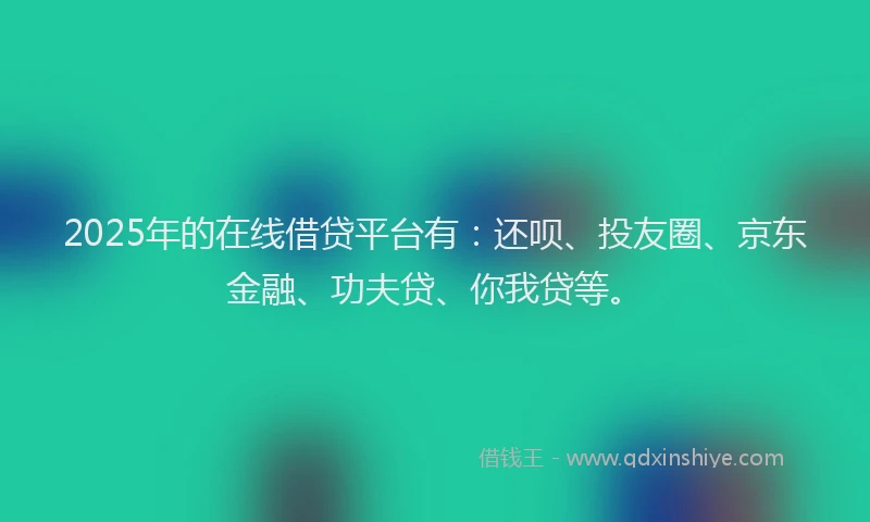 2025年的在线借贷平台有：还呗、投友圈、京东金融、功夫贷、你我贷等。