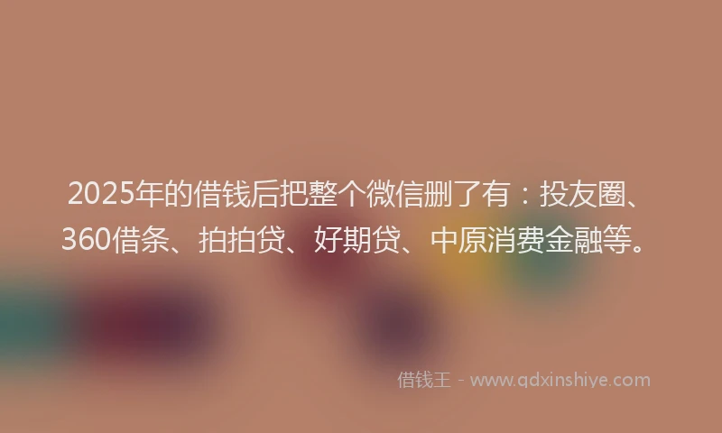 2025年的借钱后把整个微信删了有：投友圈、360借条、拍拍贷、好期贷、中原消费金融等。