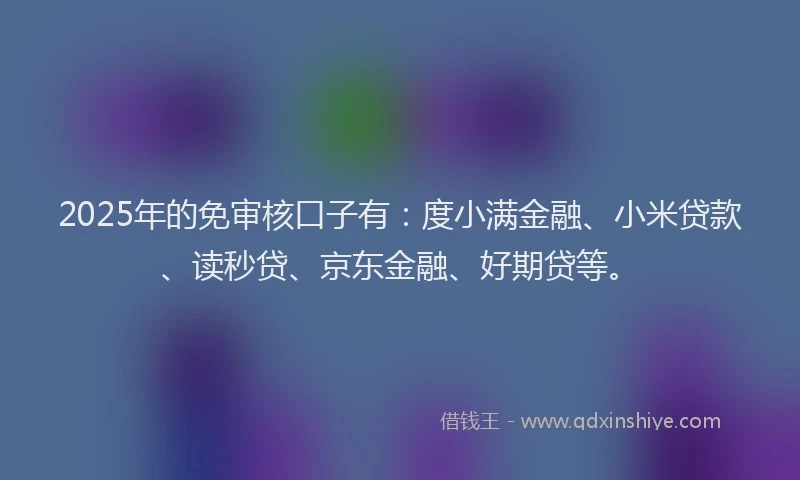 2025年的免审核口子有：度小满金融、小米贷款、读秒贷、京东金融、好期贷等。