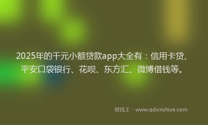 2025年的千元小额贷款app大全有：信用卡贷、平安口袋银行、花呗、东方汇、微博借钱等。