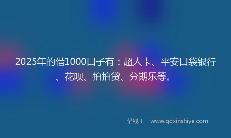 2025年的借1000口子有：超人卡、平安口袋银行、花呗、拍拍贷、分期乐等。