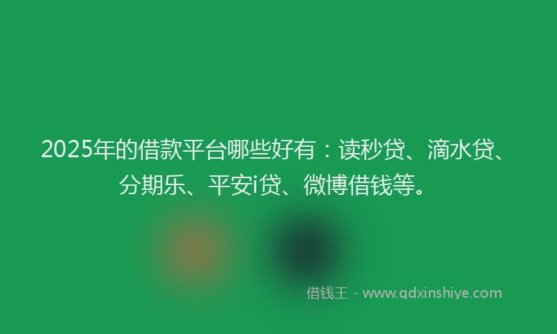 2025年的借款平台哪些好有：读秒贷、滴水贷、分期乐、平安i贷、微博借钱等。