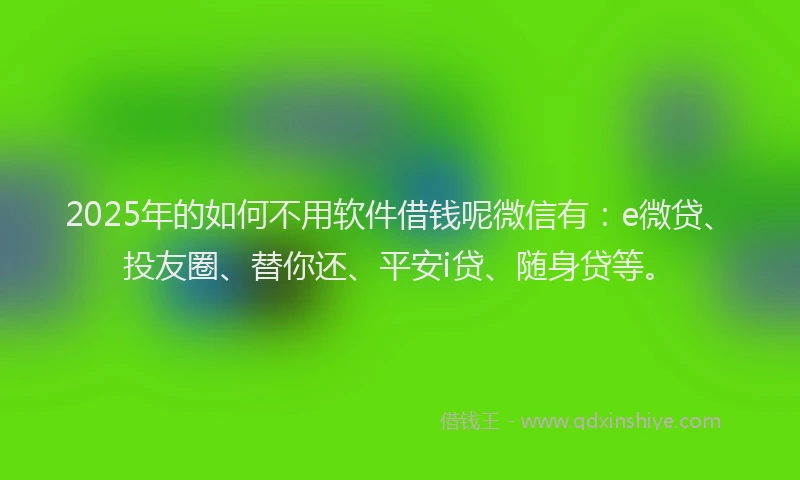 2025年的如何不用软件借钱呢微信有：e微贷、投友圈、替你还、平安i贷、随身贷等。