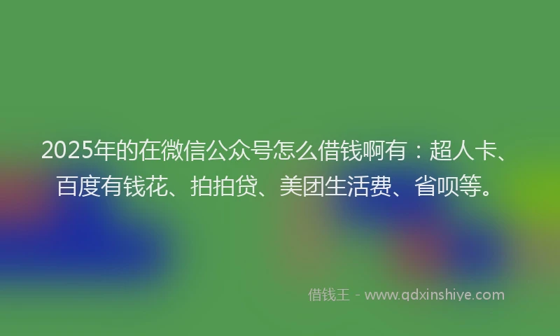 2025年的在微信公众号怎么借钱啊有：超人卡、百度有钱花、拍拍贷、美团生活费、省呗等。